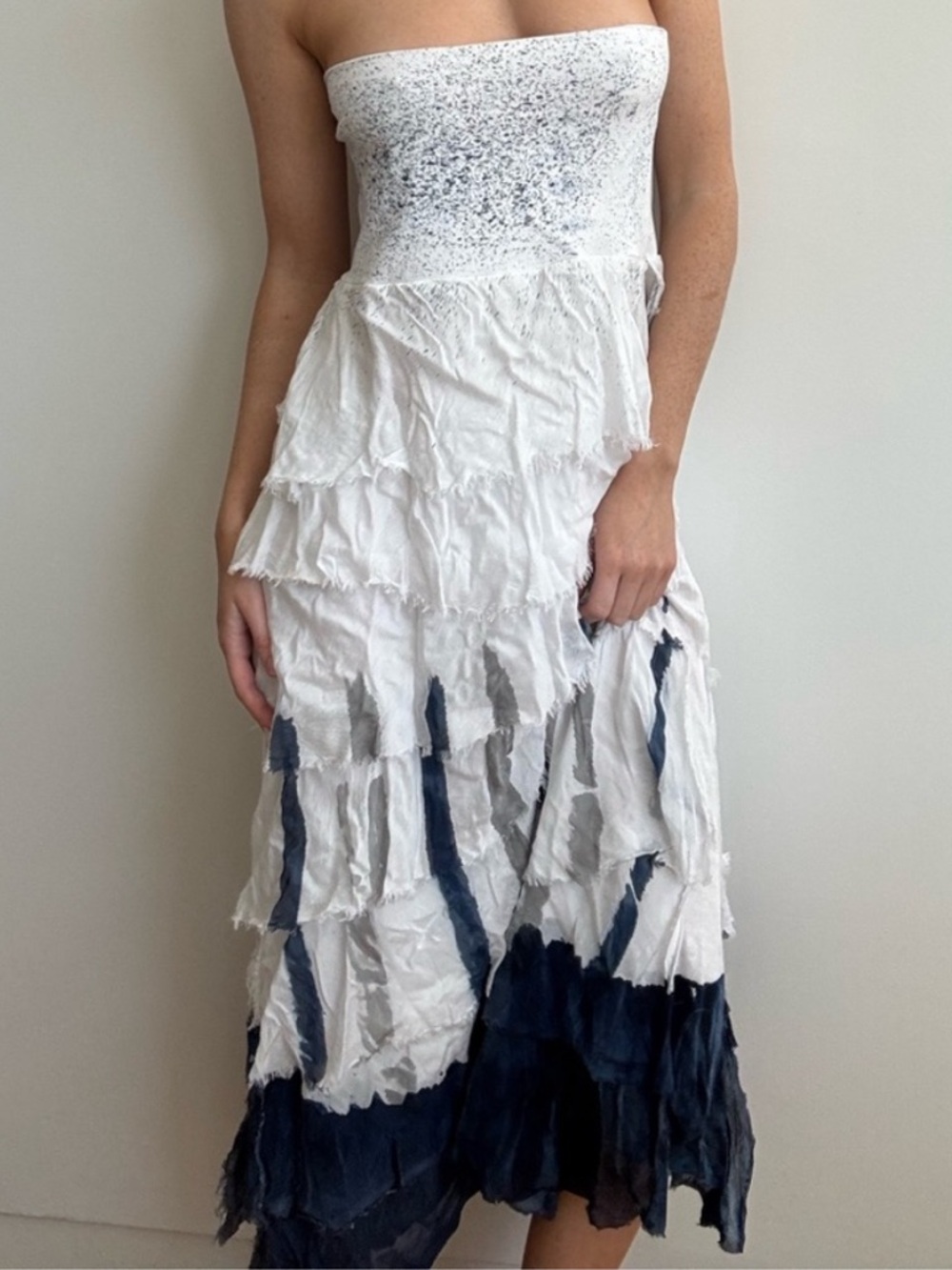 Tempo Paris Strapless Dress or Maxi Skirt Silk Blend Boho Layered Size Medium
